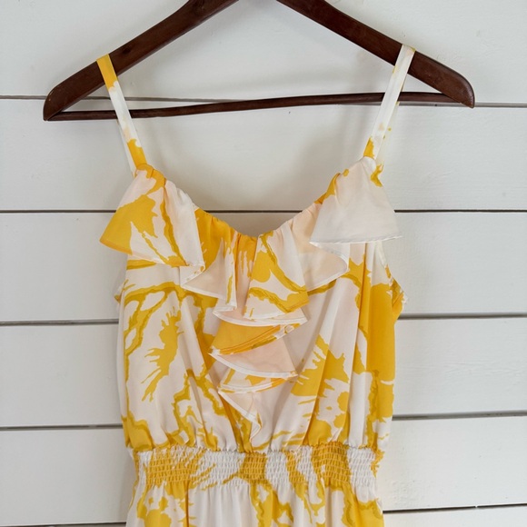 LOFT yellow & white ruffle floral maxi dress. Size: 4 - Picture 2 of 8